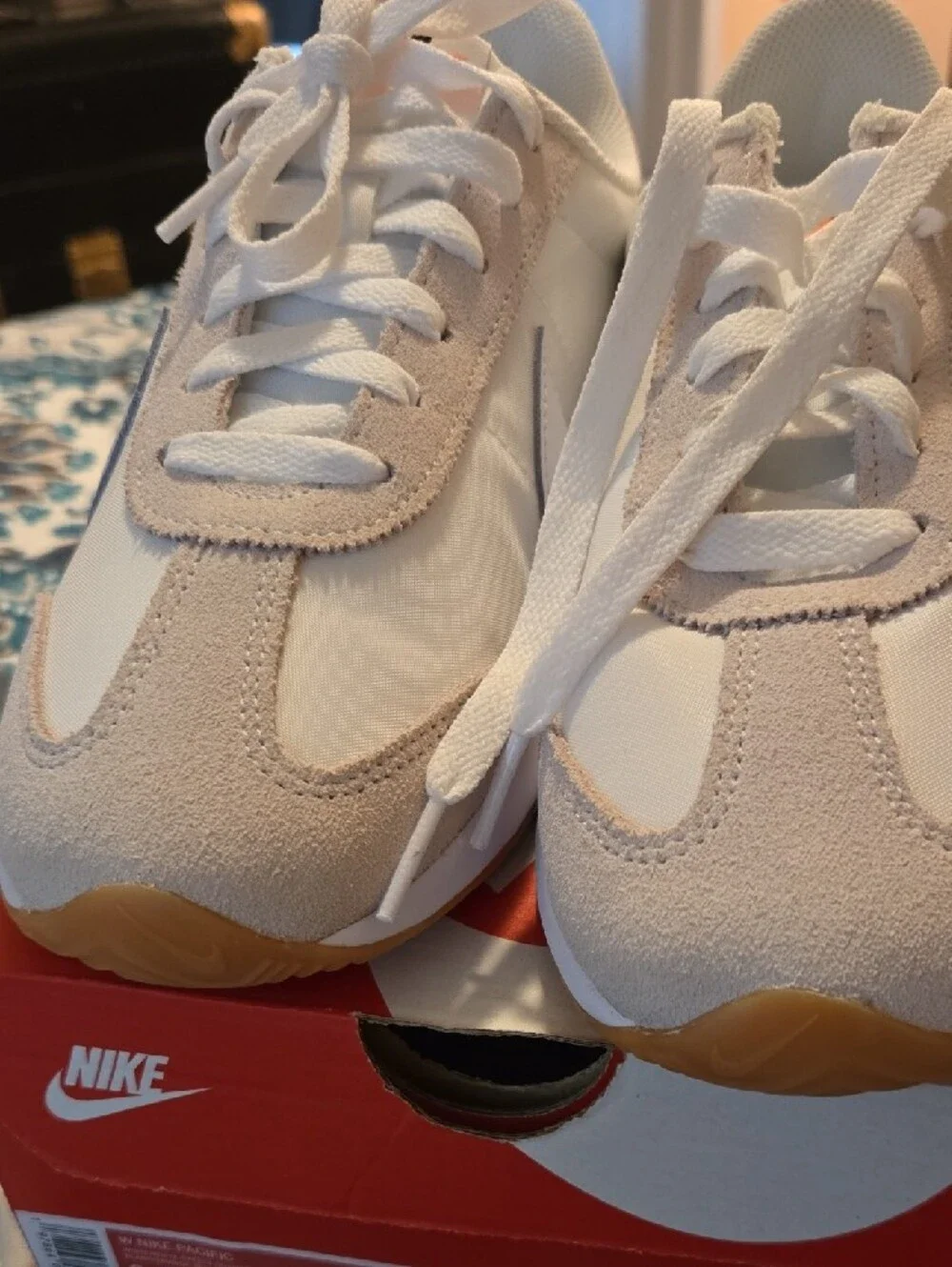 Nike White and Tan Retro Runner Shoes Unisex...womens 9.5..mens 8